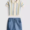 0-12mths | striped knit polo shirt and shorts set 0-12mths | striped knit polo shirt and shorts set