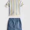 0-12mths | striped knit polo shirt and shorts set 0-12mths | striped knit polo shirt and shorts set