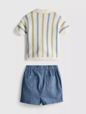 0-12mths | striped knit polo shirt and shorts set