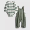 0-18mths | long sleeve bodysuit and waffle textured dungarees newborn set