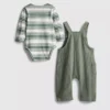 0-18mths | long sleeve bodysuit and waffle textured dungarees newborn set