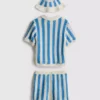 0-18mths | stripe polo top, shorts and hat newborn set