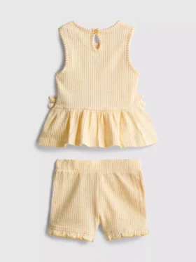 0-36mths | floral embroidered peplum-hem top and shorts set