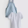 0-36mths | t-shirt and fruit embroidered overalls set 0-36mths | t-shirt and fruit embroidered overalls set