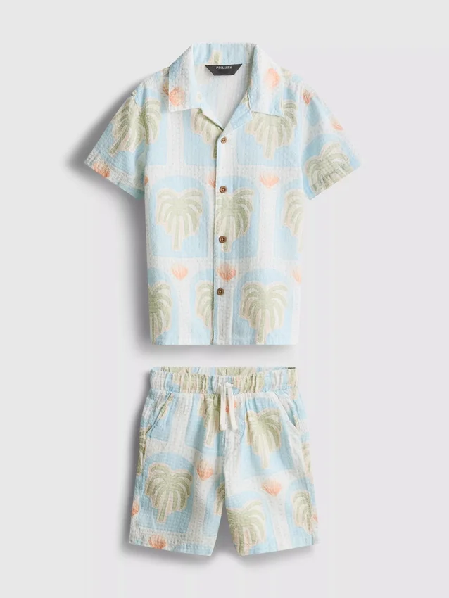 1.5-8yrs | printed textured shirt and shorts set 1.5-8yrs | printed textured shirt and shorts set