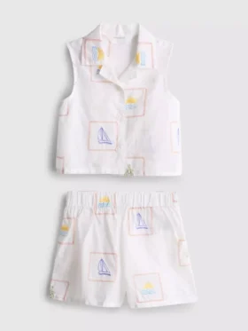 1.5-9yrs | embroidered sleeveless shirt and shorts set