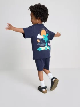 1.5-9yrs | tropical graphic flocked t-shirt and shorts set