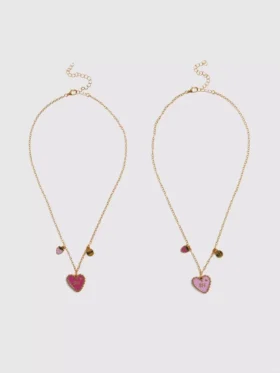 2pk bff heart necklaces