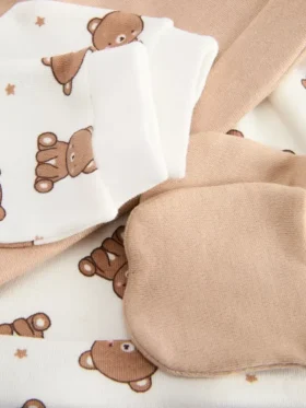 2pk newborn teddy bear hat and mittens set