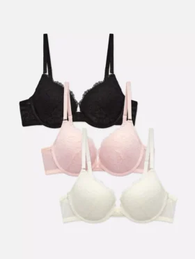 3-pack lace push-up padded plunge bras