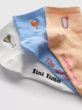 3pk cocktail quarter crew socks
