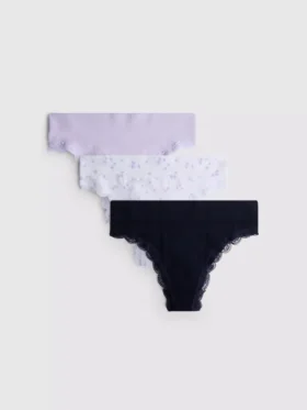 3pk seamless ribbed lace thongs