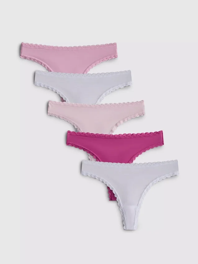 5pk microfiber lace-trim thongs 5pk microfiber lace-trim thongs