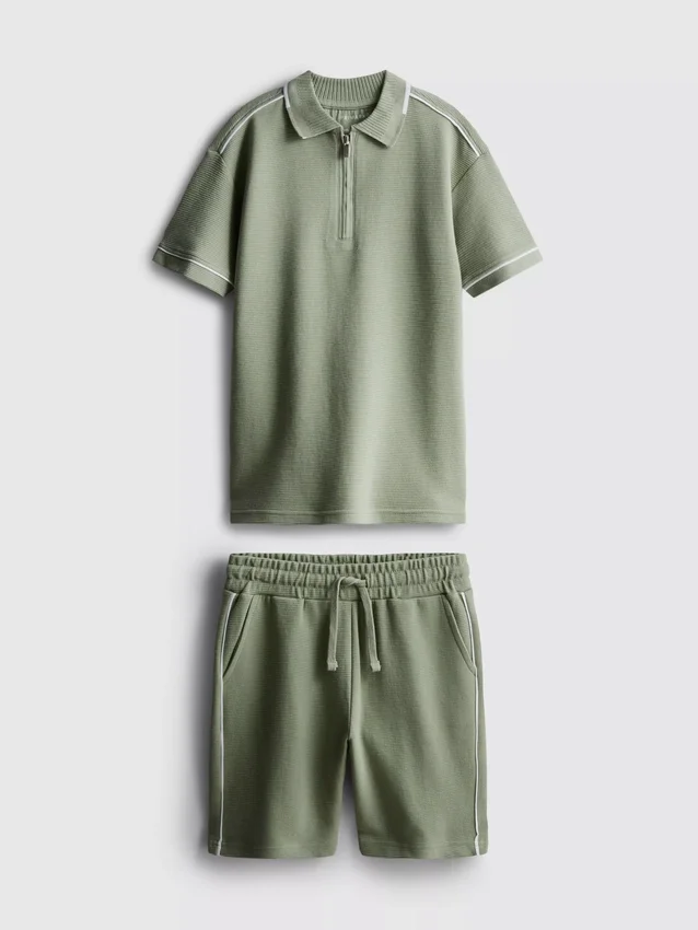 7-15yrs | textured polo shirt and shorts set 7-15yrs | textured polo shirt and shorts set