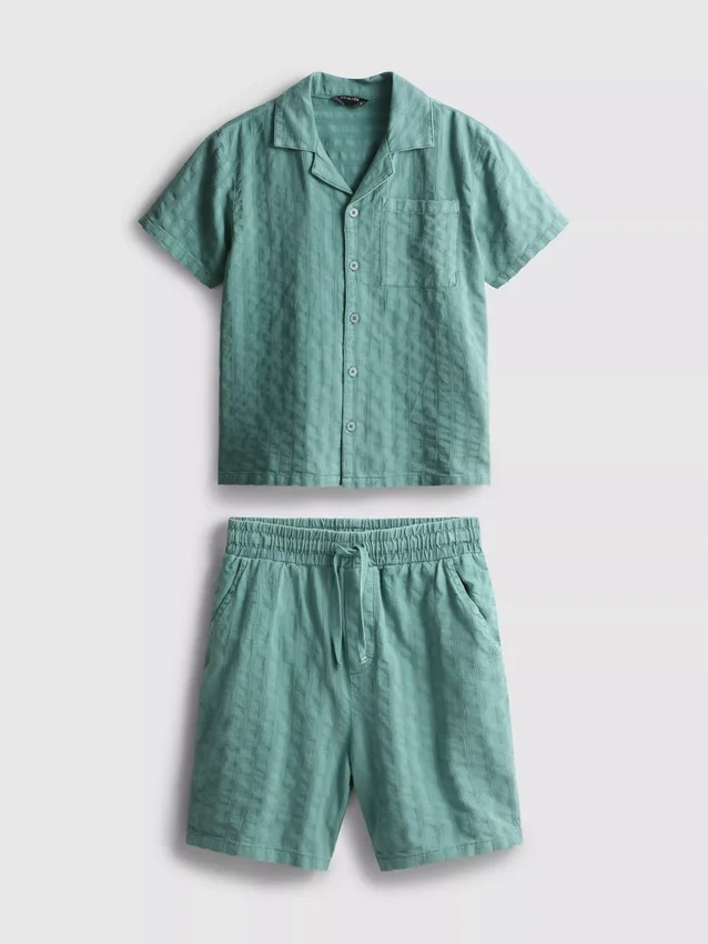 7-15yrs | textured short-sleeve button-up shirt and shorts set 7-15yrs | textured short-sleeve button-up shirt and shorts set