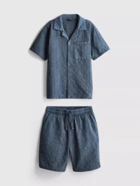 7-15yrs | textured short-sleeve button-up shirt and shorts set