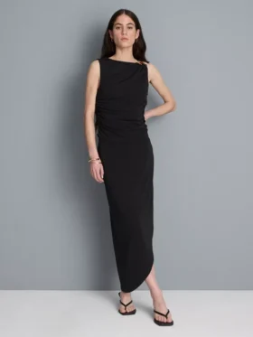 Asymmetric jersey midi skirt