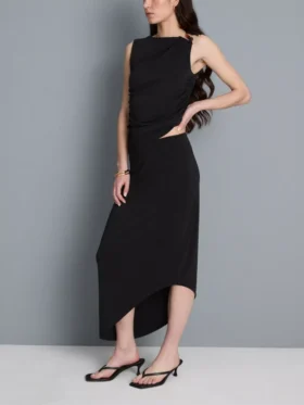 Asymmetric jersey midi skirt