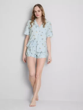 Breakfast print shorty boyfriend pajamas