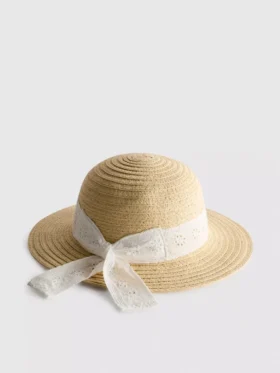 Broderie anglaise woven hat