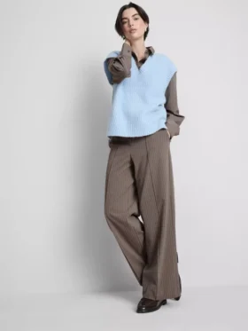 Brushed wide-leg pinstripe pants