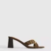 Buckle block heel mule sandals