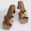 Buckle block heel mule sandals