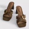 Buckle block heel mule sandals