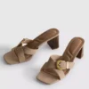 Buckle block heel mule sandals