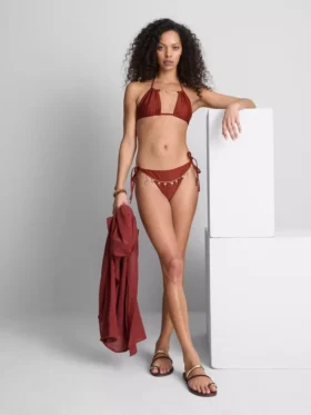 Chain detail tie side bikini bottoms