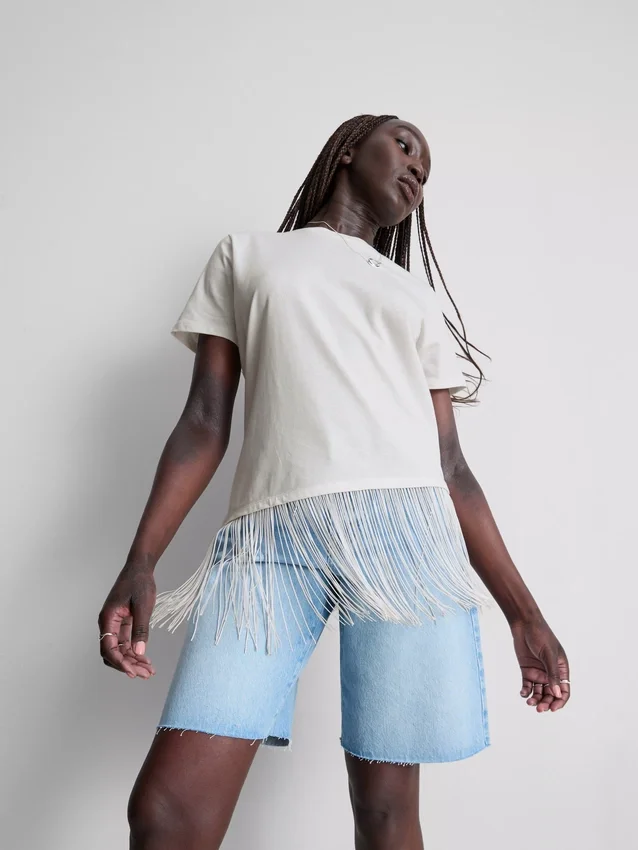Cotton asymmetric fringe tee Cotton asymmetric fringe tee