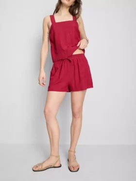 Cotton-blend elastic-waist shorts