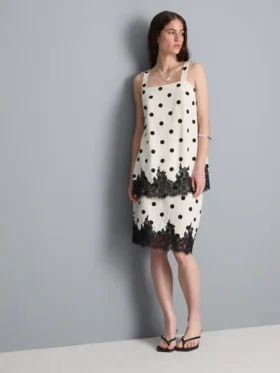 Cotton blend longline lace tank top