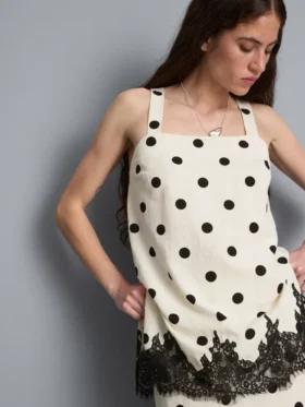 Cotton blend longline lace tank top