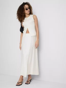 Cotton-blend side-tie midi skirt