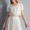 Cotton cropped puff sleeve poplin top Cotton cropped puff sleeve poplin top