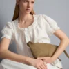 Cotton cropped puff sleeve poplin top Cotton cropped puff sleeve poplin top