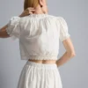 Cotton cropped puff sleeve poplin top Cotton cropped puff sleeve poplin top