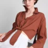 Cotton cropped tie front shirt Cotton cropped tie front shirt