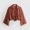 Cotton cropped tie front shirt Cotton cropped tie front shirt