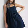 Cotton denim babydoll mini dress Cotton denim babydoll mini dress
