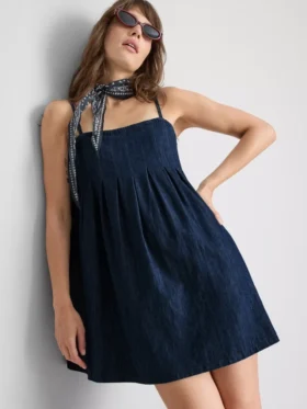 Cotton denim babydoll mini dress