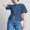Cotton denim cinched short sleeve top Cotton denim cinched short sleeve top