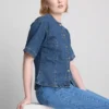 Cotton denim cinched short sleeve top Cotton denim cinched short sleeve top