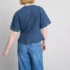 Cotton denim cinched short sleeve top Cotton denim cinched short sleeve top