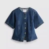 Cotton denim cinched short sleeve top Cotton denim cinched short sleeve top