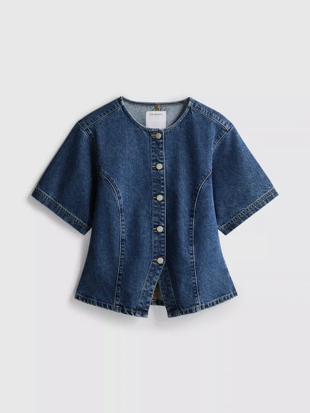 Cotton denim cinched short sleeve top Cotton denim cinched short sleeve top