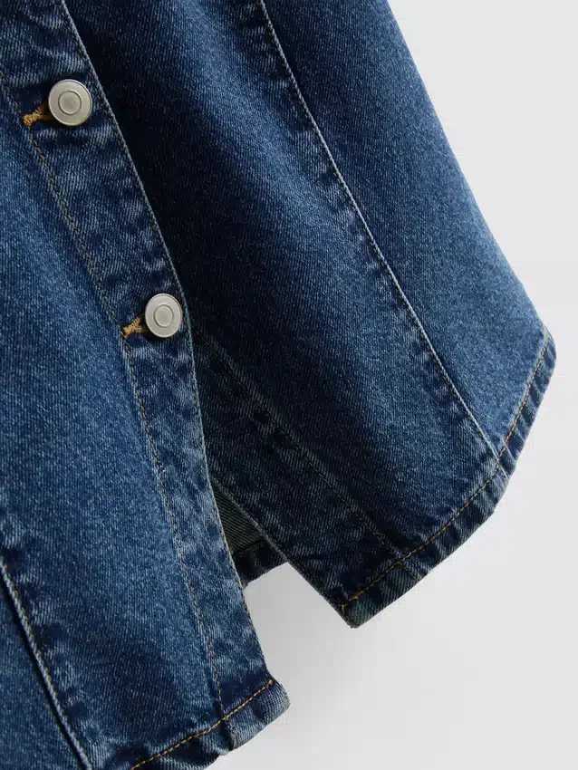 Cotton denim cinched short sleeve top Cotton denim cinched short sleeve top