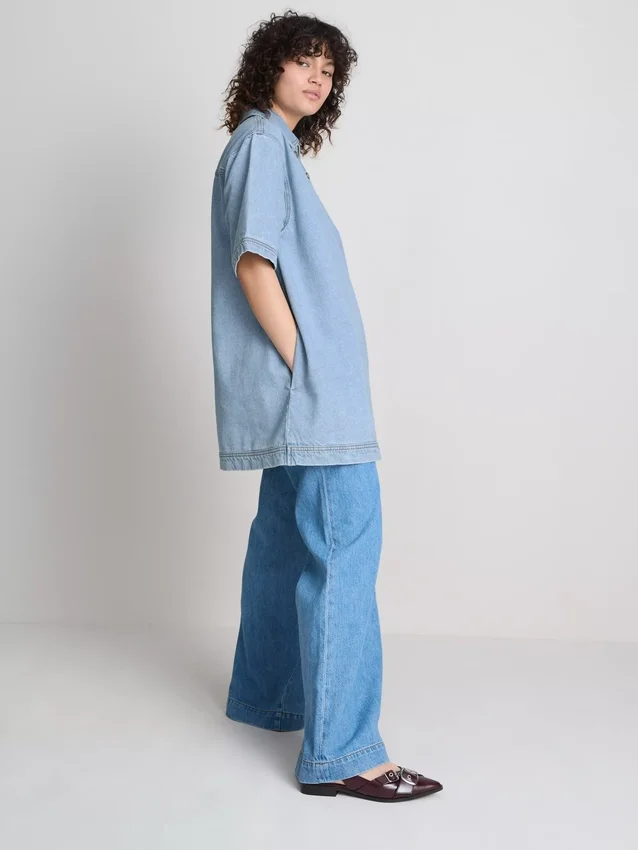 Cotton denim collared mini shift dress Cotton denim collared mini shift dress