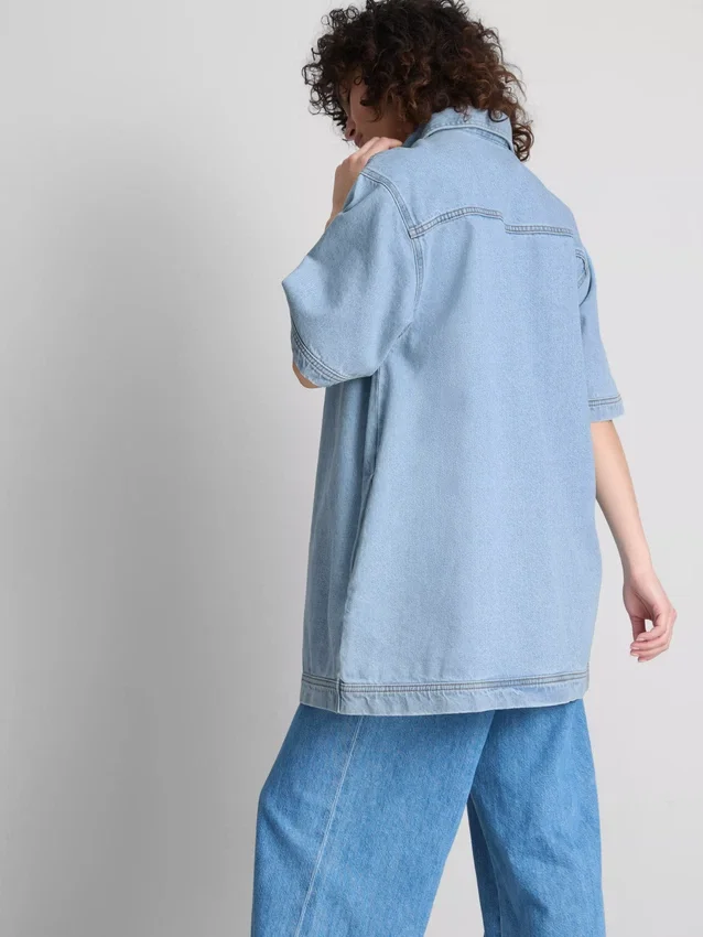 Cotton denim collared mini shift dress Cotton denim collared mini shift dress